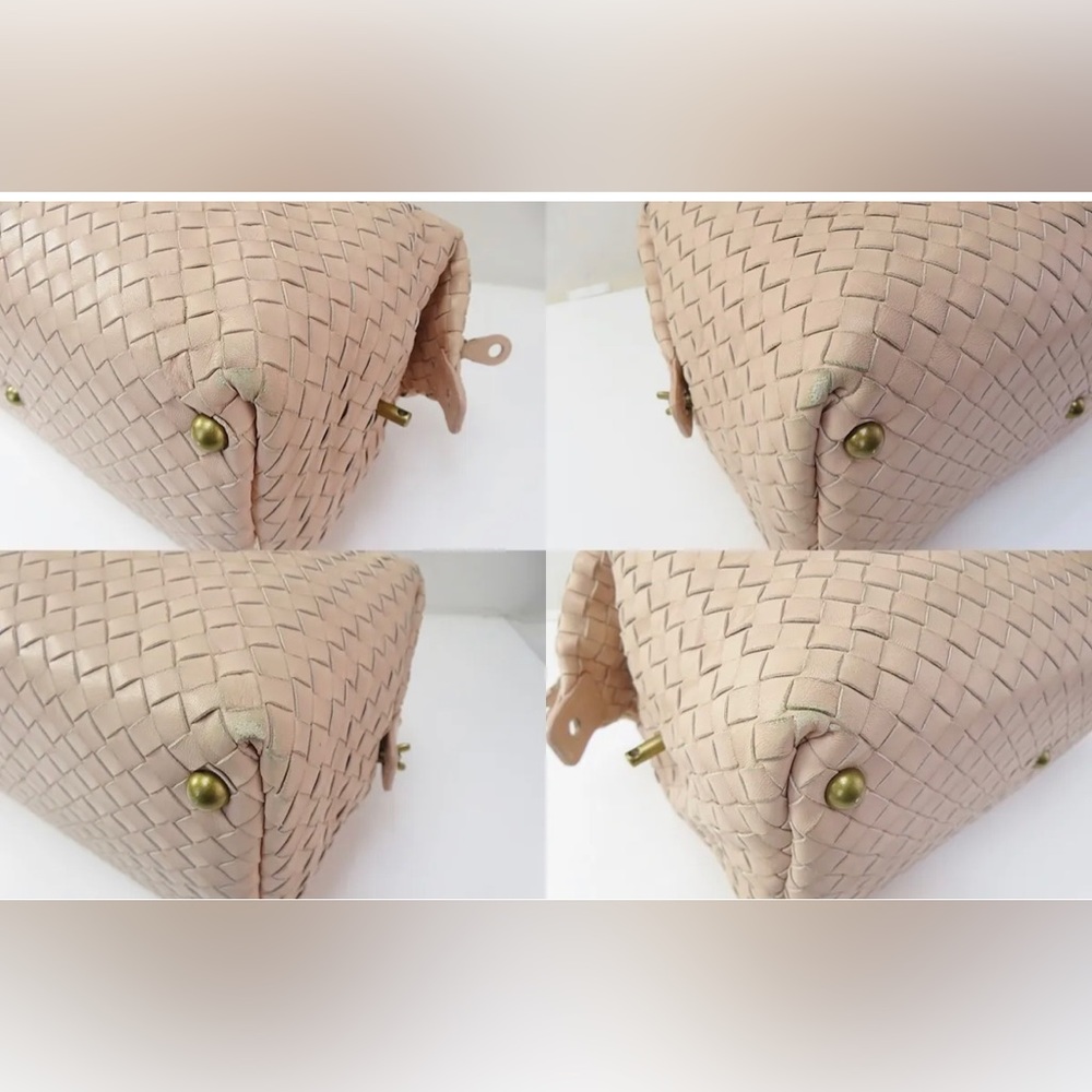 SOLD BOTTEGA VENETA Pink Woven Leather Boston Tote Shoulder Bag Purse With Key - Picture 7 of 13